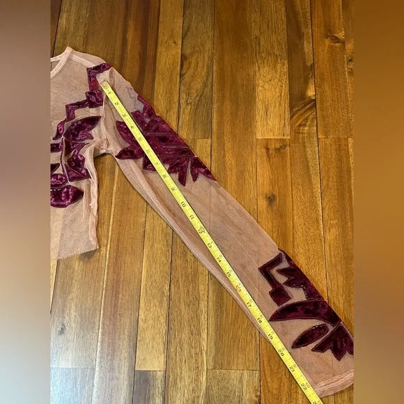 For love and lemons Elegant Sheer Top with Velvet Accents size small - Picture 8 of 11